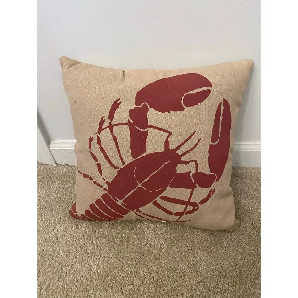 Set of 3 Hampton Bay Coastal Lobster & Stripe Throw Pillows Nautical Beach Decor